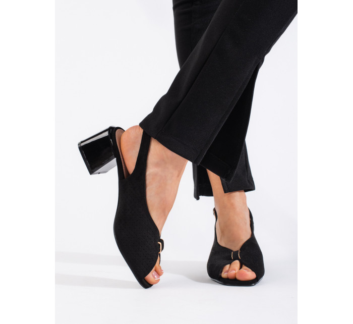 Luxusní dámské  sandály černé na širokém podpatku