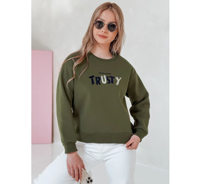 Dámská oversize mikina s výšivkou SOFTRUS zelená FashionStreet BY1409