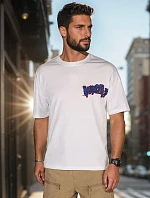 Pánské bavlněné bílé tričko s potiskem FashionStreet RX5644