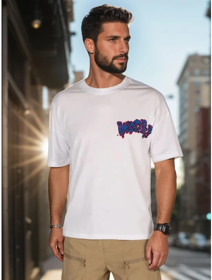 Pánské bílé tričko s potiskem FashionStreet RX5644 Pánské bílé tričko s potiskem FashionStreet RX5644