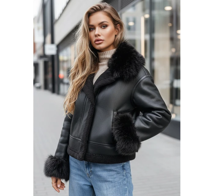 Dámská kožená bunda s kožešinou černá FashionStreet TY5244z