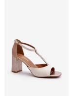 Kožené sandály na podpatku Laura Messi 2759 béžové Kožené sandály na podpatku Laura Messi 2759 béžové