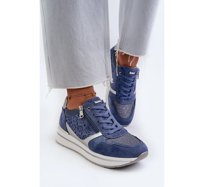 Dámské tenisky na platformě s ažurovým vzorem a Modré model 21656776 - Inblu Dámské tenisky na platformě s ažurovým vzorem a Modré model 21656776 - Inblu