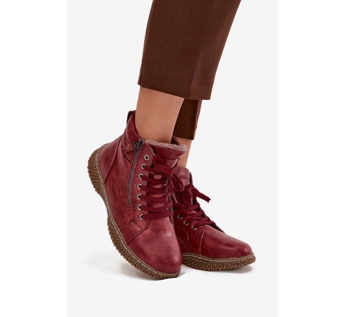 Dámské kozačky s teplým kožíškem z eko kůže bordové Ulverina Dámské kozačky s teplým kožíškem z eko kůže bordové Ulverina