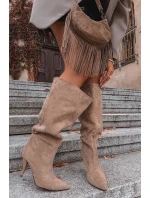 Nafukovací dámské kozačky na podpatku z eko semiše béžové model 21715329 - Boto