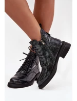 Lakované kožené dámské boty na podpatku D&A – tmavě modré Lakované kožené dámské boty na podpatku D&A – tmavě modré