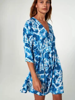 Šaty s potiskem a knoflíky 20449 bílo-modré - Vamp
