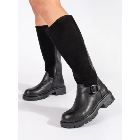 Designové  kozačky černé dámské platforma