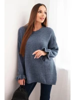 Dámský svetr s přídavkem mohairu a vlny volného střihu model 21764751 - K-Fashion Dámský svetr s přídavkem mohairu a vlny volného střihu model 21764751 - K-Fashion