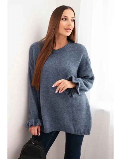 Dámský svetr s přídavkem mohairu a vlny volného střihu model 21764751 - K-Fashion Dámský svetr s přídavkem mohairu a vlny volného střihu model 21764751 - K-Fashion