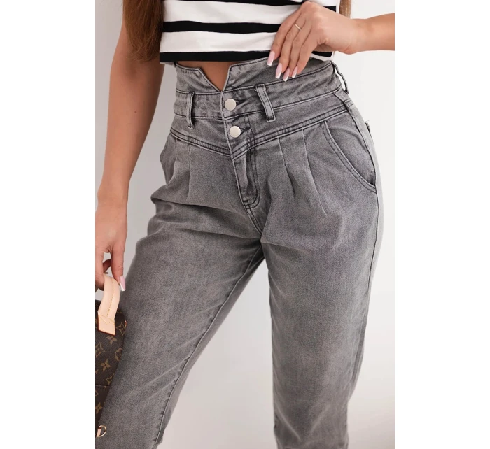 Dámské džíny paperbag s dvojitým zapínáním M.sara grafitové