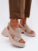 Kožené dámské sandály na platformě S.Barski LR61-7005 Béžové