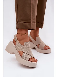Kožené dámské sandály na platformě model 22100356 Béžové - S.Barski