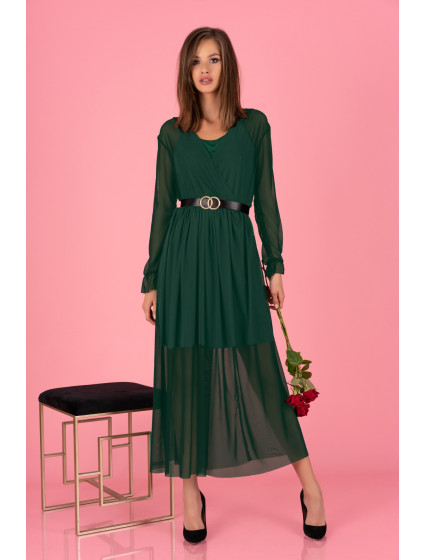 Tmavě zelené šaty + pásek  model 17571379 - Merribel