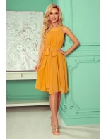 350-3 ALIZEE - šifonové šaty s vázáním - barva HONEY