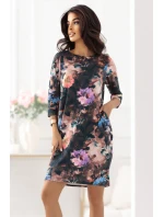 40-18 JOLA Oversize šaty s kapsami - čokoládový odstín s květinovým vzorem 40-18 JOLA Oversize šaty s kapsami - čokoládový odstín s květinovým vzorem