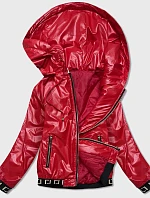 Krátká červená dámská bunda s kapucí (B9787-4)