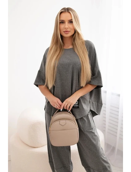 Bavlněný komplet halenka + kalhoty Grafit Bavlněný komplet halenka + kalhoty Grafit