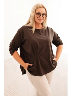 Dámská blůza Plus Size s bavlnou, kapsou a ohrnutým rukávem kiwi