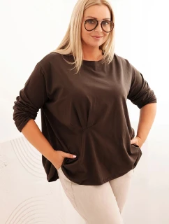 Dámská blůza Plus Size s bavlnou, kapsou a ohrnutým rukávem kiwi