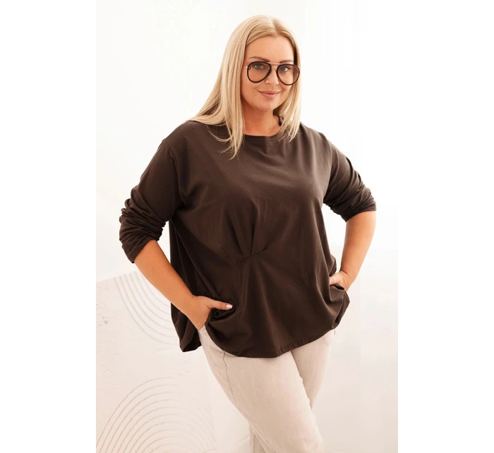 Dámská blůza Plus Size s bavlnou, kapsou a ohrnutým rukávem kiwi