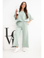 Dámský komplet z viskózy mikina a široké kalhoty máslový tmavě model 22014185 - K-Fashion