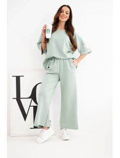 Dámský komplet z viskózy mikina a široké kalhoty máslový tmavě model 22014185 - K-Fashion