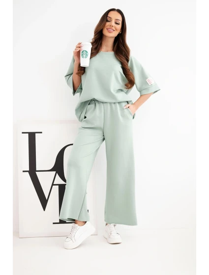 Dámský komplet z viskózy mikina a široké kalhoty máslový tmavě model 22014185 - K-Fashion