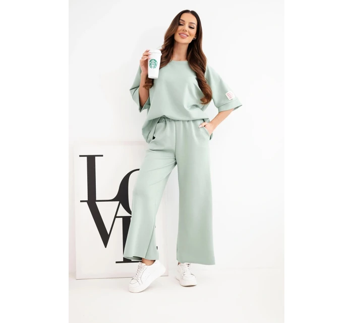 Dámský komplet z viskózy mikina a široké kalhoty máslový tmavě model 22014185 - K-Fashion