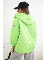 Dámská jarní prošívaná bunda s kapucí a zipem zelený neon