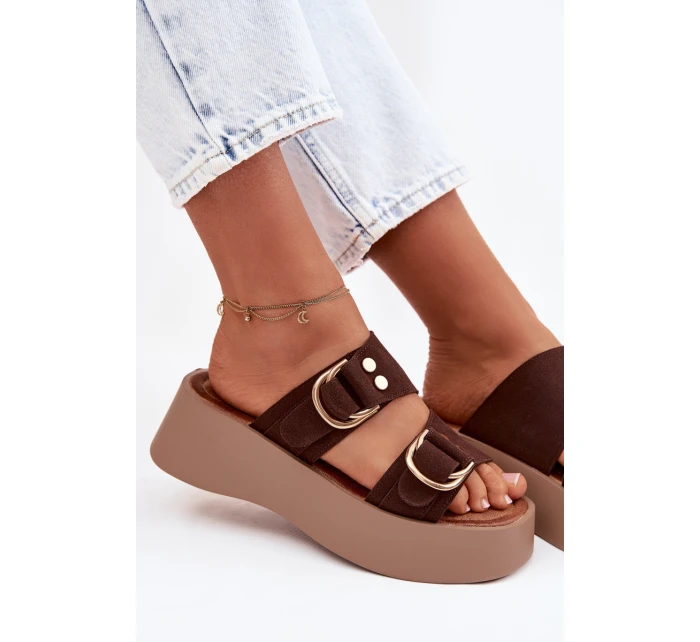 Dámské platformové sandály se zlatými sponkami Čokoládové Nelirae