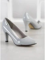 Stylové šedo-stříbrné dámské  lodičky na jehlovém podpatku