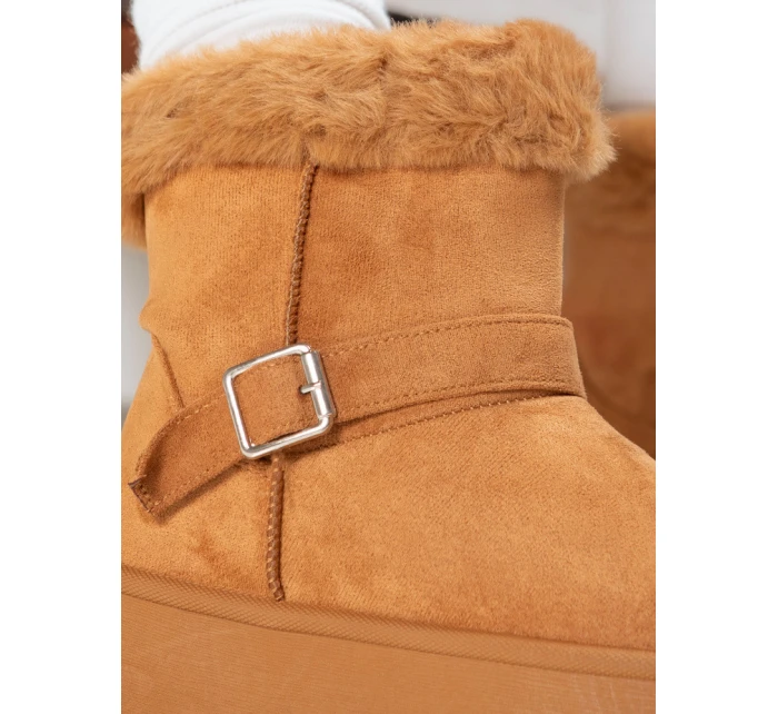 Dámské semišové sněhule s kožešinou camel FashionStreet ZY1251