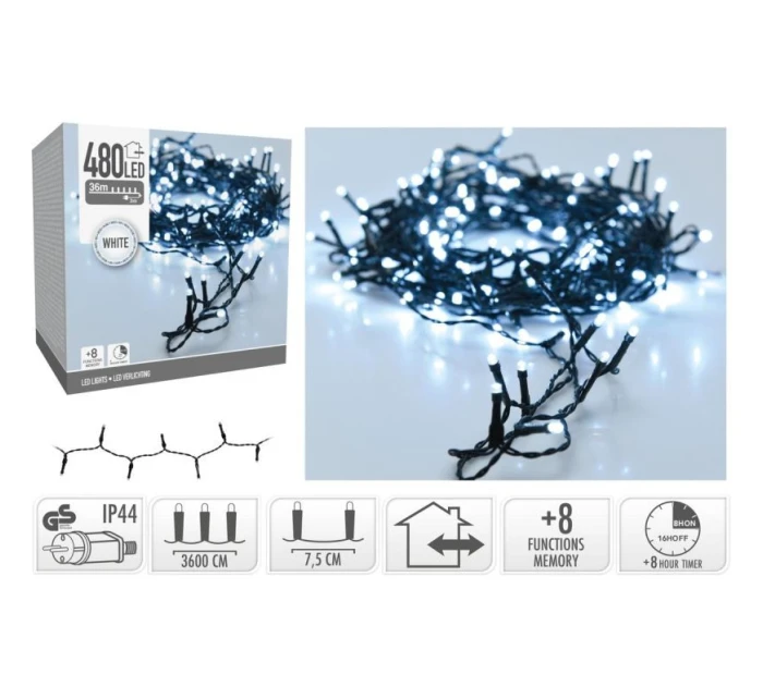 VÁNOČNÍ STROM SVĚTLA SVĚTELNÝ ŘETĚZ 480 VEDL ČASOVAČ STUDENÁ BÍLÁ