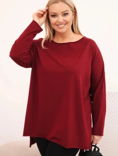 Dámská blůza Plus Size asymetrická s dlouhým rukávem bordová