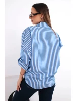 Dámská bavlněná košile s pruhy a jeansovým vázáním modrá