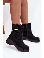 Zateplené dámské kotníkové boty na nízkém podpatku černé model 21708214 - Boto