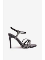 Dámské sandály na podpatku s pásky a cínky Černé Tanelle Dámské sandály na podpatku s pásky a cínky Černé Tanelle