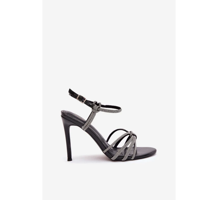 Dámské sandály na podpatku s pásky a cínky Černé Tanelle Dámské sandály na podpatku s pásky a cínky Černé Tanelle