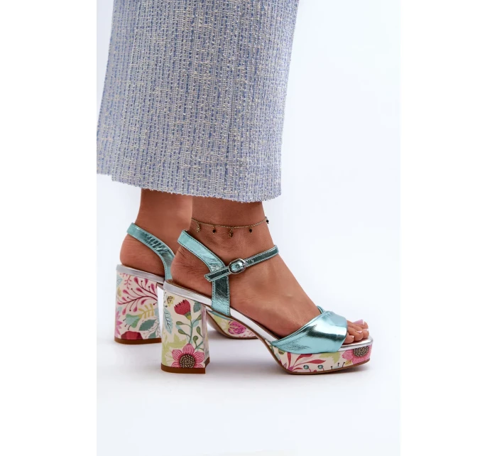Dámské květinové sandály na vysokém podpatku D&A modré Dámské květinové sandály na vysokém podpatku D&A modré