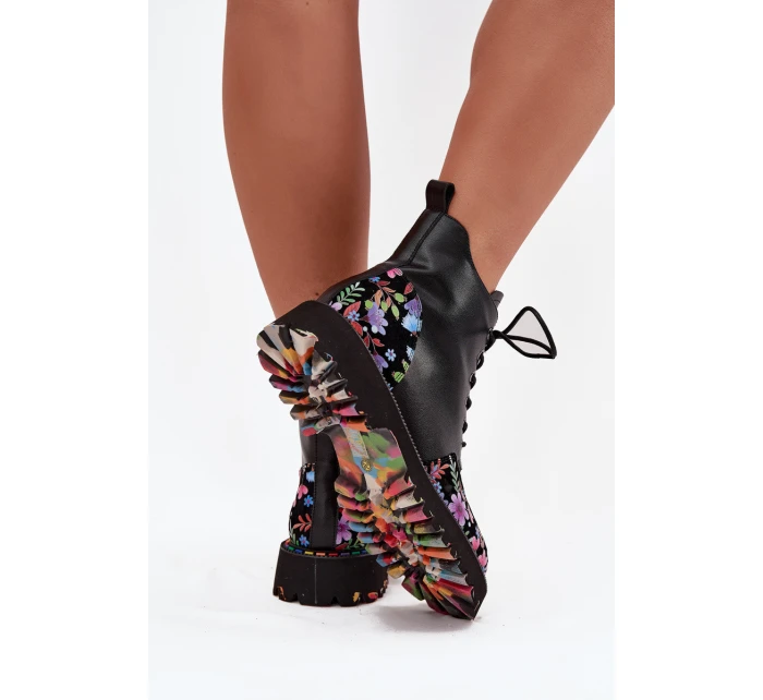 Kožené dámské botky Artiker zateplené – černé s květinovou výšivkou Kožené dámské botky Artiker zateplené – černé s květinovou výšivkou