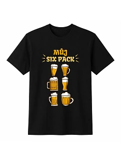 Pánské bavlněné tričko s potiskem - MŮJ SIX PACK - černé