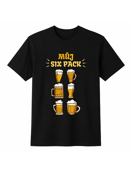 Pánské bavlněné tričko s potiskem - MŮJ SIX PACK - černé