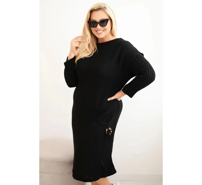 Dámské svetrkové šaty Plus Size s mohairovými oversized kapsami černá