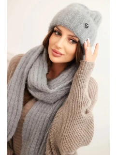 Dámský komplet čepice a model 21461072 šály z měkké příze šedý - K-Fashion
