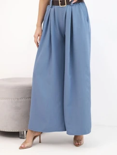 Dámské kalhoty s širokou nohavicí a páskem jeansové modré