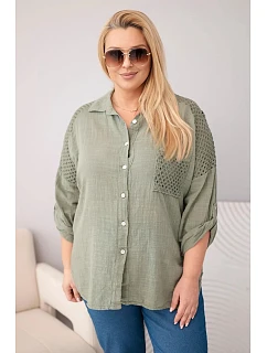 Dámská viskózová košile Plus Size s límečkem a model 22043130 vsadkou khaki - K-Fashion