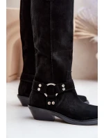 Semišové Kozačky Kovbojky Na Nízkém Podpatku S Dekorací model 21680168 Černé - Zazoo