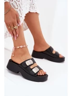 Dámské pantofle s pásky eko kůže černé Falenisse