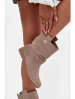 Kožené semišové dámské s řasením s  béžové model 21712955 - Zazoo